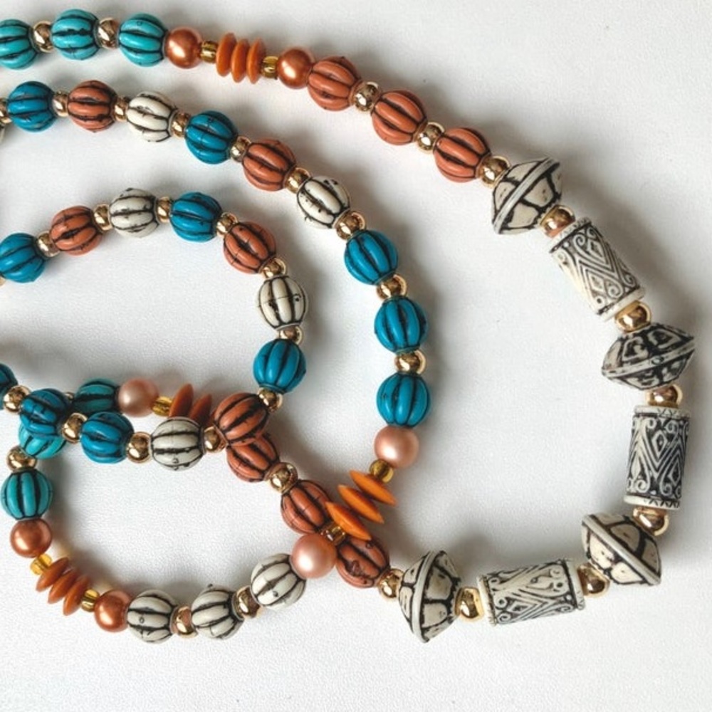 Vintage Ethnic Inspired Beaded Necklace Boho 70s